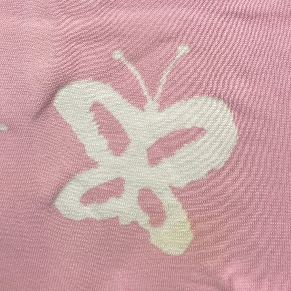 Pottery Barn Kids Knitted Pink Butterfly Blanket 30 X 40"100% Cotton Reversible - Picture 3 of 6
